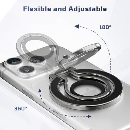 Slim Magnetic Phone Ring Holder for Magsafe, Lightweight Phone Finger Snap Grip Kickstand Accessories Compatible with iPhone Pixel, Portable Mini Phone Stand Works with Magnetic Car Mount