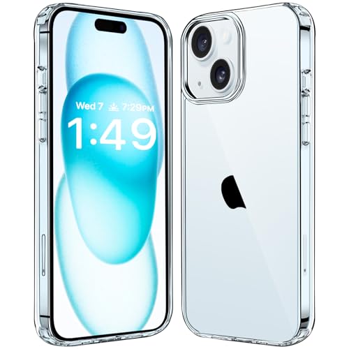 JJGoo Compatiable with iPhone 15 Plus Case Clear, Transparent Shockproof Phone Case, Slim Anti-Scratch Hard PC Back Protective Cover Bumper, Clear - color: Clear