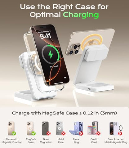 Meifigno 3 in 1 Foldable Wireless Charger for Apple Multiple Devices, White - color: White