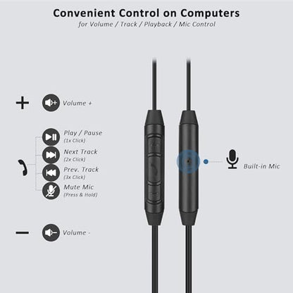 USB-A Wired Single Earbud (Right) with Boom Mic for Call & Conference