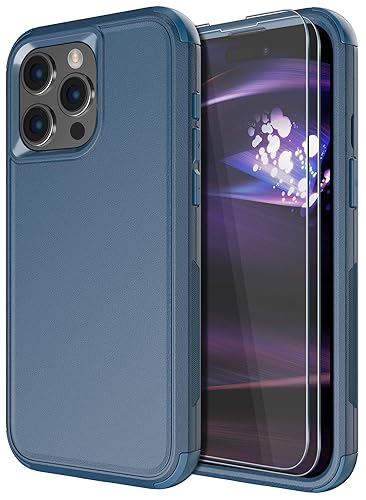 Diverbox for iPhone 15 Pro Case [Shockproof] [Dropproof] [Tempered Glass Screen Protector ],Heavy Duty Protection Phone Case Cover for Apple iPhone 15 Pro 6.1 inch (Blue) - color: Blue