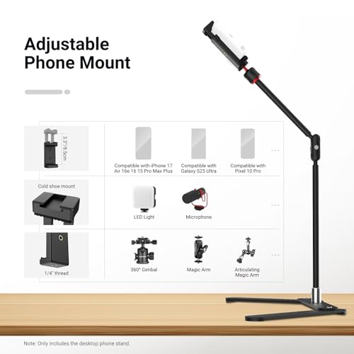 NEEWER Overhead Phone Tripod Stand w Dual Ball Head Shock Absorbent, DS026