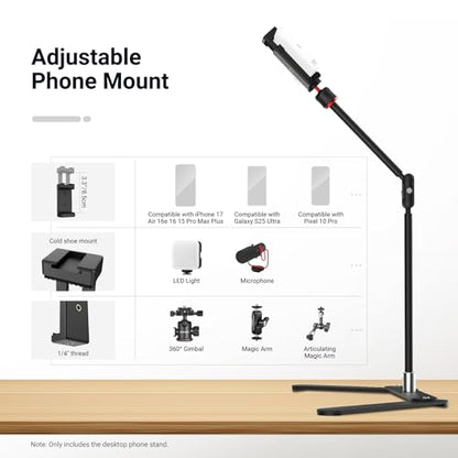 NEEWER Overhead Phone Tripod Stand w Dual Ball Head Shock Absorbent, DS026