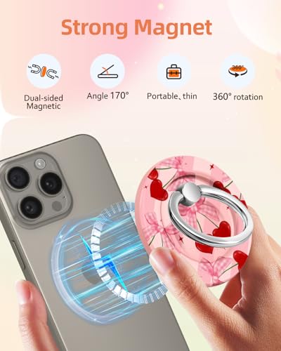 Lotadilo Magnetic Phone Ring Holder, Cute Phone Grip Stand, PK Cherry - color: PK Cherry
