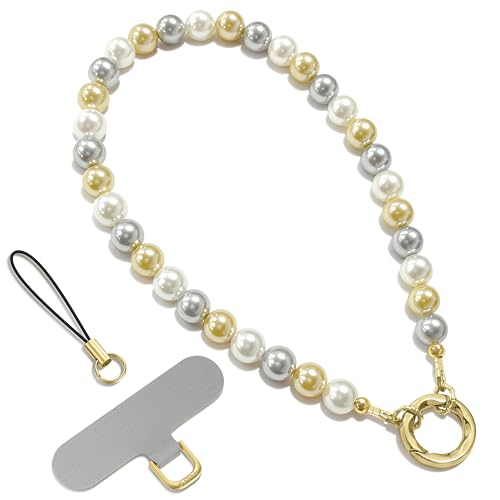SURPHY Phone Charm, Handmade Beaded Phone Wrist Strap with Tether Tab - color: D- Pearl Trio