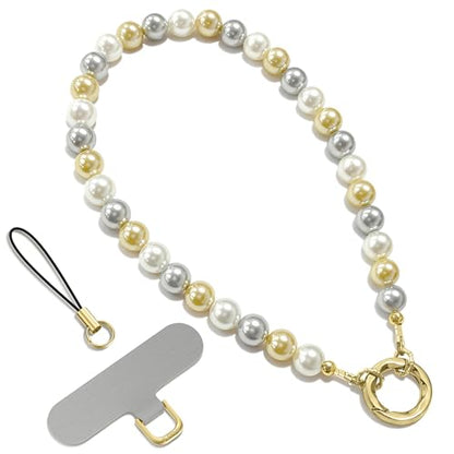 SURPHY Phone Charm, Handmade Beaded Phone Wrist Strap with Tether Tab - color: D- Pearl Trio