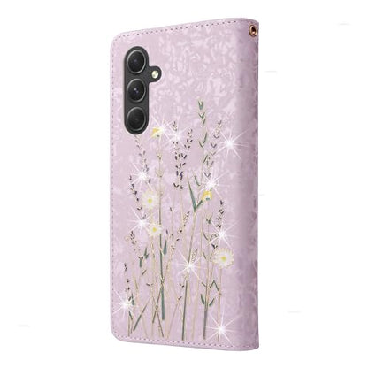 UEEBAI Wallet Case for Samsung Galaxy A35 5G, PU Leather Phone Case Kickstand RFID Blocking Flip Case Card Slots Wrist Strap Relief Engraved Pattern Magnetic Closure Folio Case - Pansy - color: Pansy