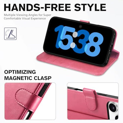 TUCCH Wallet Case for iPhone 17 Pro (6.3") 2025, Flip Stand, Hot Pink | RFID Blocking, 4 Card Holders, Kickstand, PU Leather, Shockproof TPU Shell, Magnetic Closure, Protective Folio Cover - color: Hot Pink