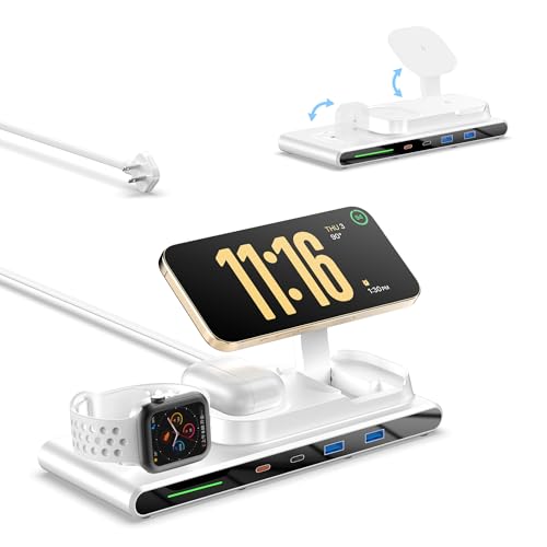 7-in-1 Wireless Charging Station for Apple Devices, ACOZVIN Magnetic Wireless Charger &4 USB Ports(PD65W USB-C), 5FT Cord Flat Plug, Foldable Charger Stand for MacBook,iPhone 16/15/14, iWatch &AirPods