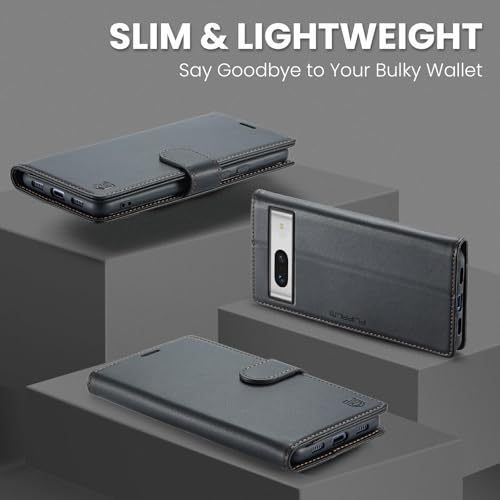 FLIPALM Wallet Case for Google Pixel 8a, Black | Card Holder, RFID Blocking, PU Leather Folio Flip, Kickstand, Protective Shockproof Cover - color: Black