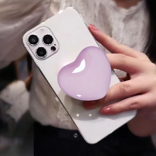 Cute Purple Heart-Shaped Expanding Phone Grip - 3D Crystal Collapsible Phone Mount Holder Stand for Girls Women, Lovely Phone Charm and Accessories，Finger Snap Grip Holder for iPhone, iPad, Kindle