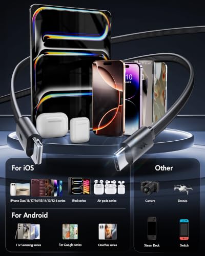 4-in-1 Retractable USB C Wall Charger,40W Fast Charging for Multi-Device - color: Black