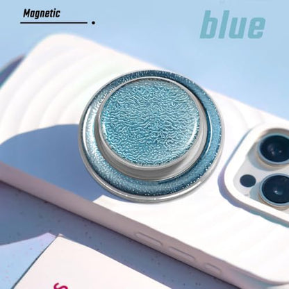 Magnetic Phone Grip, Sparkly Transparent Magnetic Collapsible Expandible Mobile Phone Grips Stand Holder for iPhone 17 16 15 14 13 12 Series, Light Blue