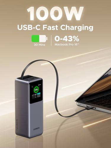 UGREEN Nexode 20000mAh 165W Power Bank for MacBook Pro 16, Built-in Cable