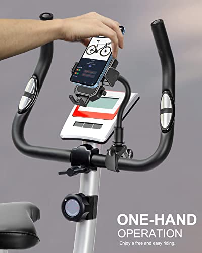 Gooseneck Spin Bike Phone Mount, Handlebar Clip Cell Phone Holder for Exercise Bicycle, Stationary Cycling, Stroller, Gym Treadmill for iPhone 17 Pro Max Air 16 15 14 13 12 and 4-7" Smartphones