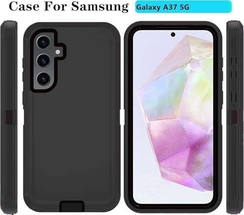 Qinmay Phone Case for Samsung Galaxy A37 5G Case with HD Screen Protector, Heavy Duty Shockproof & Dropproof 3-Layer Cover Phone Case for Galaxy A37,Black - color: Black