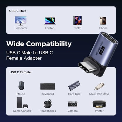 UGREEN 90 Degree USB C Adapter 3 Pack, Right Angle Male to Female Converter