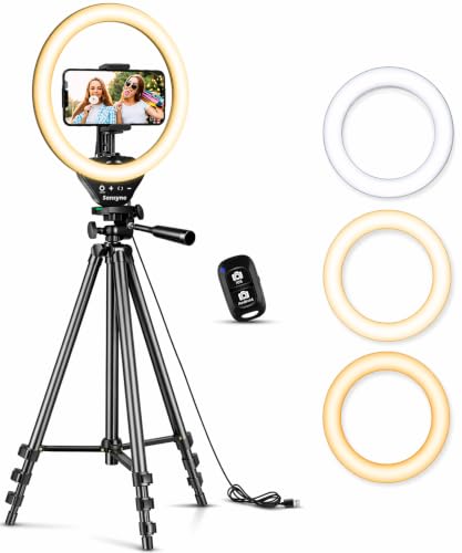 SENSYNE Ring Light with Stand, 50" Phone Tripod with Wireless Remote - size: 10-inch Ring Light
