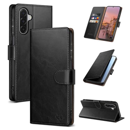 Wallet Case for Samsung Galaxy A17 5G, Black | RFID-Blocking Card Holder, Kickstand, Magnetic Closure, PU Leather Folio Flip Cover, Protective Women Men Cases - color: Black, size: SamsungGalaxy A17