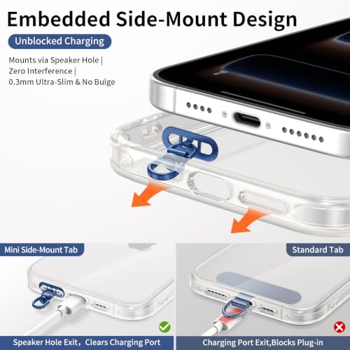 saxsion Side-Mount Phone Tether Tab, Metal Lanyard Patch, 360° Swivel Clip, 304 Stainless Steel, Won't Block Charging Port - color: Sapphire Blue