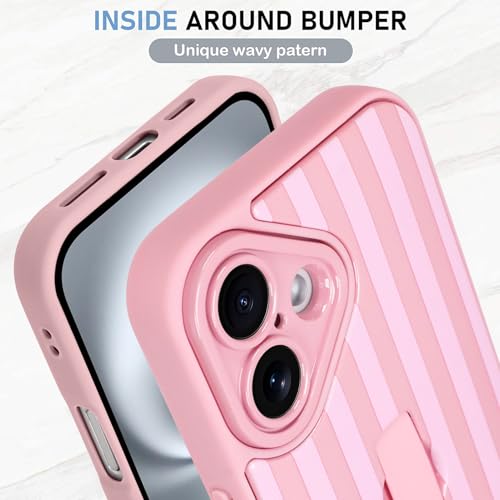KANGHAR Compatible with iPhone 16 Case Stripes -Pink | Silicone Cute Pattern, Wristband Kickstand Camera Protection Soft Slim Cover for Girls Women - color: Pink-Stripes, size: iPhone 16
