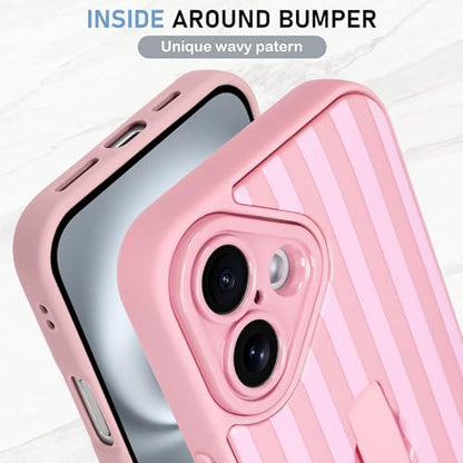 KANGHAR Compatible with iPhone 16 Case Stripes -Pink | Silicone Cute Pattern, Wristband Kickstand Camera Protection Soft Slim Cover for Girls Women - color: Pink-Stripes, size: iPhone 16