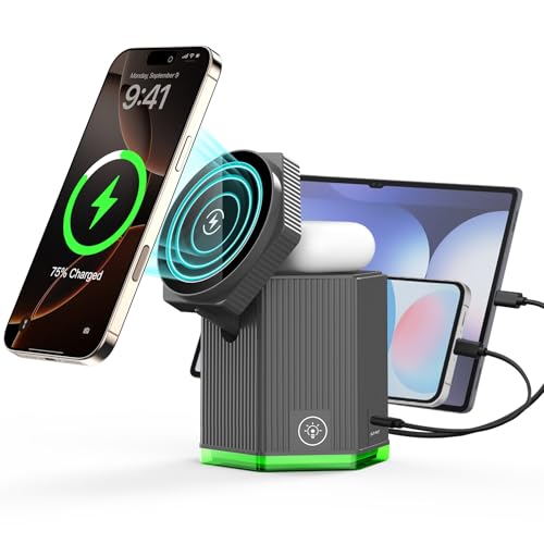 QFUP 5 in 1 Charging Station for Apple iPhone MagSafe Charger, Fast Wireless Charger Stand (1*USB and 2*Type-C) for iPhone 16,15,14,13,12 Series, Apple Watch, AirPods