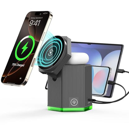QFUP 5 in 1 Charging Station for Apple iPhone MagSafe Charger, Fast Wireless Charger Stand (1*USB and 2*Type-C) for iPhone 16,15,14,13,12 Series, Apple Watch, AirPods