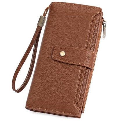 GAEKEAO Womens Wallet RFID Blocking Large Capacity Vegan Leather Card Holder Wristlet Clutch with 32 Card Slots 4 ID Windows - color: X05-Brown