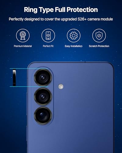 DOME GLASS Whitestone – Compatible with Galaxy S26, Galaxy S26 Plus – Camera Ring Type [Case-Friendly & HD Clarity] Tempered Glass Lens Protector [1 Pack]