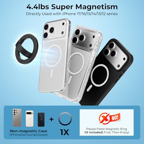 Magnetic Finger Loop Grip for iPhone 17/16/15/14/13/12 Series, Light Pink - color: Light Pink