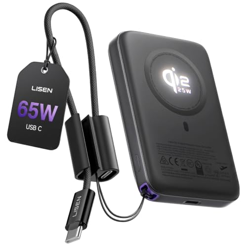 LISEN QI2.2 25W Magnetic Portable Charger for iPhone 18 Pro Max [65W & Low-Temp] Power Bank Wireless Charger Battery Pack,10000mAh 65W USB C Fast Charging Power Bank for iPhone Duo 18 Pro 17-12,P604 - color: Anthracite Black