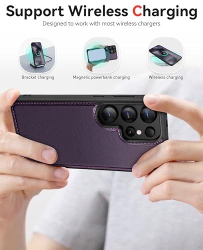 OCASE for Samsung Galaxy S25 Ultra Detachable Wallet Case, Dark Purple | 2-in-1, Card Holder, RFID Blocking, Stand, Wrist Strap, Shockproof, Wireless Charging, Magnetic, PU Leather Flip Phone Cover - color: Dark Pruple, size: Samsung Galaxy S25 Ultra
