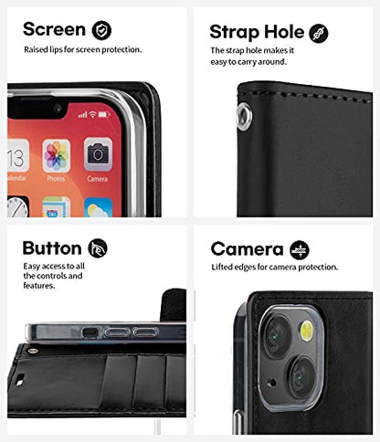 GOOSPERY Bluemoon Wallet Compatible with iPhone 13 Mini Case, Premium PU Leather Standing Feature Flip Card Holder Phone Cover (Black) IP13M-SPD-BLK - color: Black, size: iPhone 13 Mini