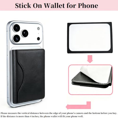 phone case card holder, Leather Phone Wallet Stick On, Small wallet - color: Black