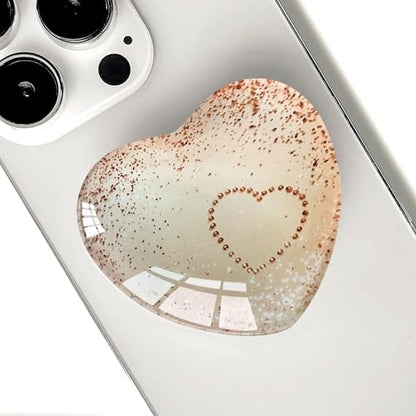 Expandiing Moblile Phone Grip Heart Glass Holder for Smartphones, Cell Phone Collapsible Stand（ Rose Gold Heart
