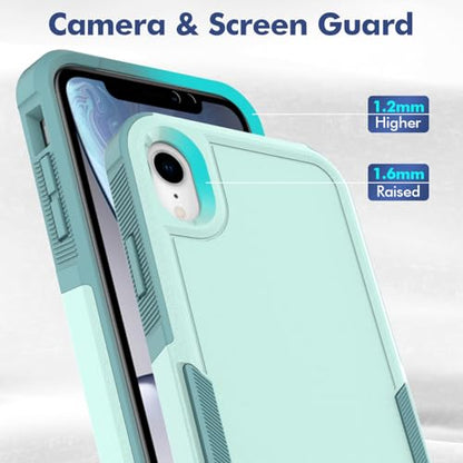 for iPhone XR Case: Dual Layer Protective Heavy Duty Cell Phone Case Shockproof Rugged Bumper Tough with Screen Protector - 16ft Military Grade Drop Tested for Appple iPhone XR (6.1 inch), Green - color: Mint Green (PC) + Mint Green (TPU)