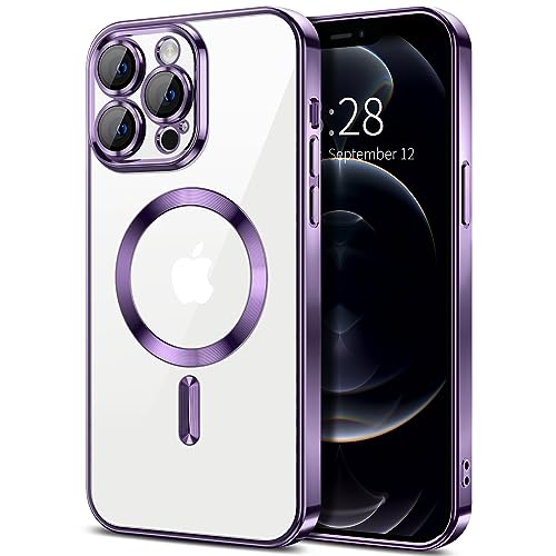 Hython Magnetic Clear for iPhone 12 Pro Max Case with Camera Lens Protector [Compatible with MagSafe] Plating Edge Slim Soft TPU Cover Protective Phone Case for iPhone 12 Pro Max 6.7", Deep Purple - color: Deep Purple, size: Iphone 12 Pro Max - 6.7 Inch