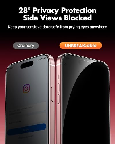 UNBREAKcable 4PCS Screen Protector for iPhone 15 Plus - 2 Privacy Tempered Glass+ 2 Clear Glass Double Shatterproof [Installation Frame] [9H Hardness] [Case Friendly] Anti-Scratch iPhone 6.7 inch - size: iPhone 15 Plus