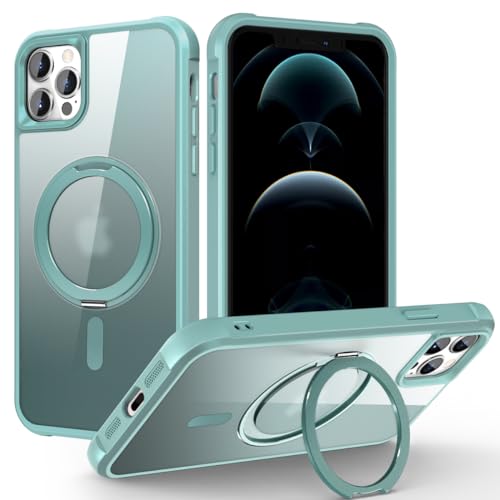 Designed for iPhone 12/12 Pro Case with 360° Rotatable Magnetic Ring Stand [Compatible Mag-Safe] [Military Grade Protection] Translucent Matte Phone Cases for Women Men 6.1'', Green - color: Green, size: Iphone 12/12 Pro