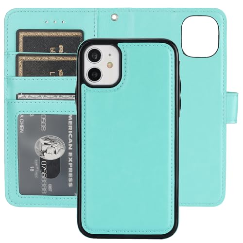 Bocasal Detachable Wallet Case Card Holder for iPhone 11, Light Blue | Kickstand Card Slots Holder PU Leather Magnetic Shockproof Wrist Strap Removable Flip Protective Cover 6.1 inch - color: Light Blue