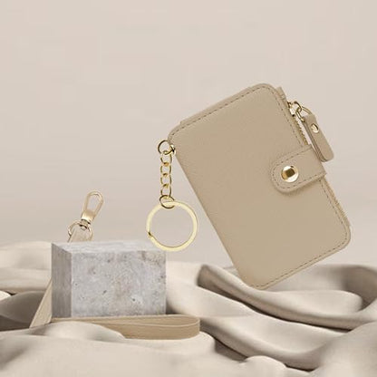M-Plateau RFID Blocking Keychain Wallet With Leather Wrist Strap | Keychain Wristlet, Womens Card Holder with Zipper Coin Pocket and ID Window - color: Khaki