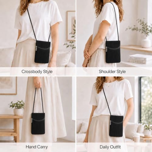 Small Crossbody Women Cell Phone Purse Wallet Bag With Shoulder Strap - color: Black/Corduroy