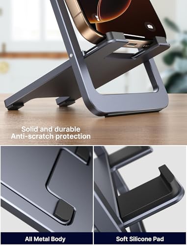JSAUX Fold-Flat Cell Phone Stand, Adjustable Desk Holder-Gray - color: Grey, size: 1-PACK