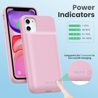 Battery Case for iPhone 11/XR, 7500mAh Ultra-Slim Portable Charging Case Rechargeable Protective Battery Pack for iPhone 11 and iPhone XR External Charger Case 6.1 Inch-Pink - color: Pink