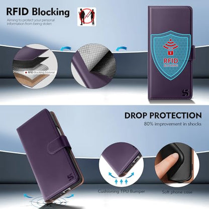 Shieldtop Compatible with Samsung Galaxy Z Fold 3 Wallet Case with Card Holder,Women Man RFID Blocking PU Leather Flip Shockproof Protective Cover Credit Card Holder Slots Kickstand,Purple - color: Purple, size: Samsung Galaxy Z Fold 3