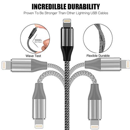 FEEL2NICE Lightning Cable 3 ft,3 Pack iPhone Charger Cable & Data Sync Fast 3 Foot Nylon Braided Cord Compatible with iPhone Xs max/xr/x/8/8 Plus/7/7plus/6/6s Plus/5s/5,iPad(Silver)