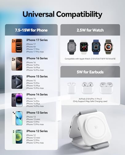 3 in 1 Charging Station for Apple, Foldable Magnetic Wireless Charger Dock - size: 15W White 1Pack