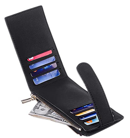 Chelmon Women's RFID Slim Card Holder Wallet | Thin Bifold Multi Card Case with Zipper Coin Pocket Purse for Women(Black Smooth) - color: Black Smooth