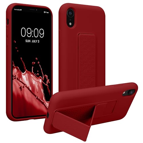 kwmobile Case for Apple iPhone XR Case - Soft TPU Cover with Silicone Coating - with Hand Strap and Stand Function - Shockproof - Rhubarb Red - color: Rhubarb Red